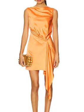REVOLVE Orange Satin Asymmetrical Knot-Detail Mini Dress